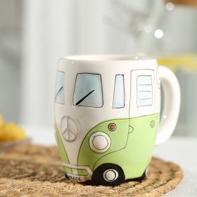 Creative Ceramic Bus Cup Interesting Milk Coffee Mug (Color: Green, capacity: 301-400ml)